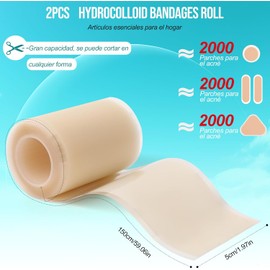 Hydrocolloid Roll, Para el Cuidado de Heridas, Hydrocolloid Bandages Roll, Flexible, Impermeable, Rápida Cicatrización, Aposito Hidrocoloide, Tamaño de Corte（2PCS, 1.5m*5cm）