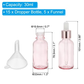 PATIKIL 30ml Glass Dropper Bottle, 15Pcs Leakproof Eye Dropper Essential Oils Sample Liquid Perfume Container with Funnel for Storage Home Travel, Pink