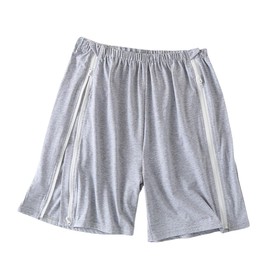DURASIKO Unisex Zipper Bedridden Patient Clothing,Patient shorts,Tear Away Pants,Soft Cotton,Hospital Pants for Home Care/Post Surgery/Dialysis/Elderly,Gray Nursing Shorts.