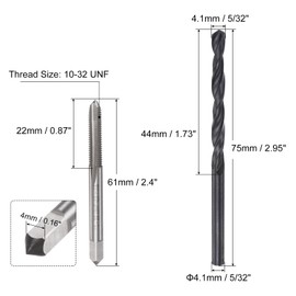 QUARKZMAN Tap and Drill Set, 10-32 UNF Tap & 5/32 Inch Black Oxide Twist Drill, Straight Groove Tap, Thread Cutting Tool Repair Kit