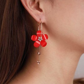 Atentuyi Boho Big Resin Red Rose Flower Drop Dangle Earrings Gold Crystal Acrylic Flower Hoop Earrings Large Floral Earrings Cz Tassel Earrings 5 Leaves Petals Earrings Jewelry for Women and Girls