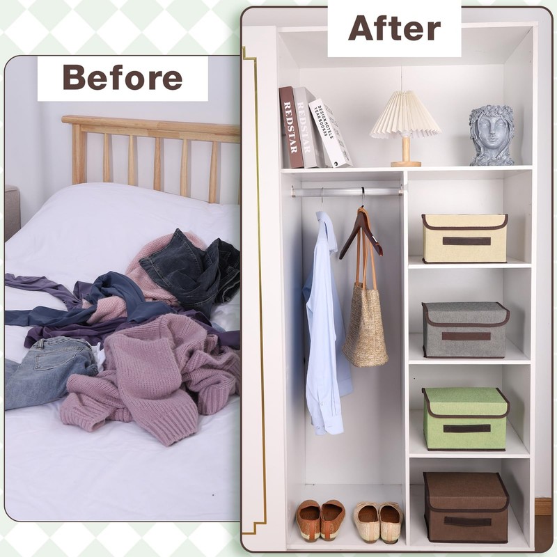 4 Pack Foldable Storage Boxes with Lids, Fabric Fabric Storage