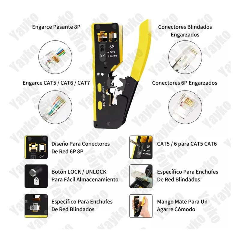Crimpadora Para Conectores Pasantes Rj45 Cat7 Cat6 Cat5 Rj11