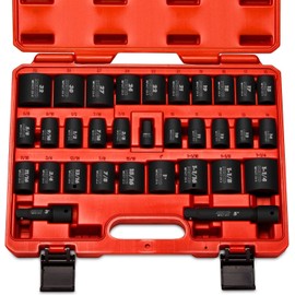 Neiko 02447A 1/2" Drive Master Impact Socket Set, 32 Piece Shallow Socket Assortment | Standard SAE (3/8-Inch to 1-1/4-Inch) and Metric (10-32 mm) Sizes | Cr-V Steel