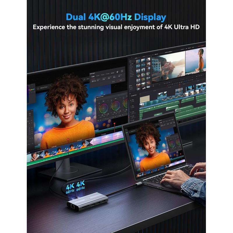 XAOSUN USB C Docking Station Dual Monitor, 10Gbps USB C