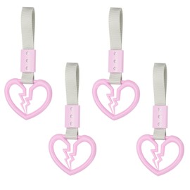 PATIKIL 4Pcs Broken Heart Shaped Car Handle Straps, Car Hanging Accessories Bumper Warning Ring Drift Charm for Auto Bus Decor Interior Exterior Decoration, Pink