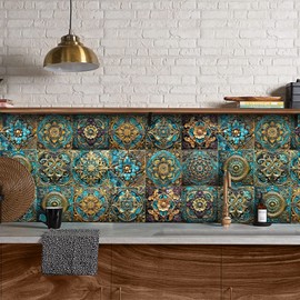 Alwayspon Moorish Wall Tile Sticker Transfer Peel and Stick, Self-Adhesive Vinyl Backsplsh Tile Decals for Kitchen Bathroom, 4x4inch/10x10cm 10Pcs, T035