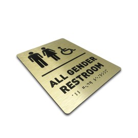 All Gender Restroom Identification Sign - Wheelchair Accessible, ADA Compliant Bathroom Sign, Raised Icons, Raised Braille, Brushed Gold, TCO Inspection Certified (6"W x 8"H) - by GDS