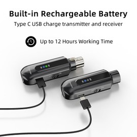 KYXAIN 2.4GHz Wireless Microphone System XLR Mic Adapter, Audio Dynamic Transmitter and Receiver for Audio Mixer PA Speaker and DSLR Camera, 48V Phantom Power for Condenser Mic