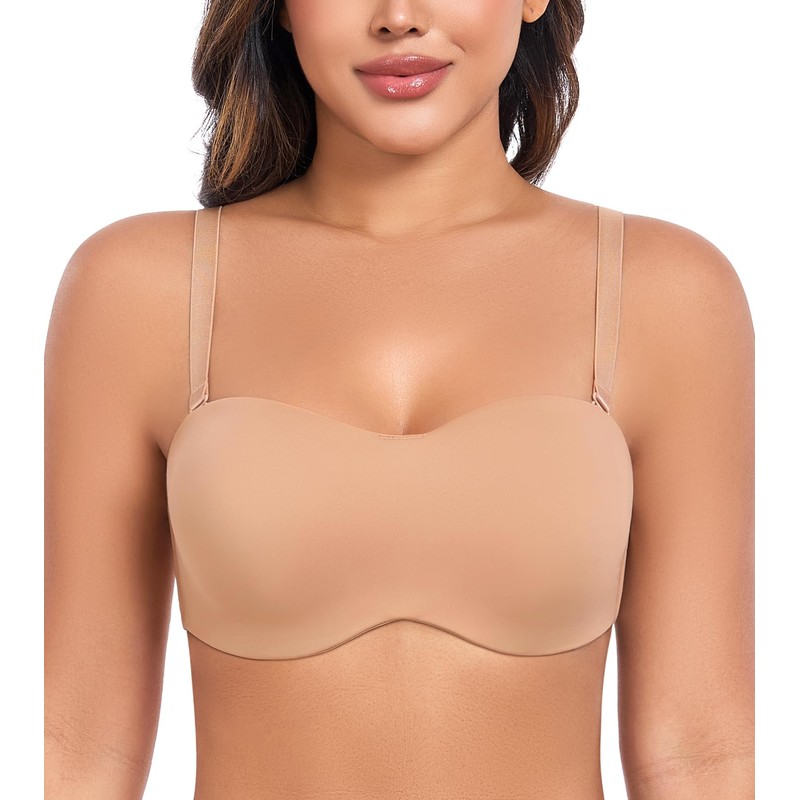 DotVol Women's Large Sizes Underwired Unpadded Bandeau Strapless Multiway Bra,