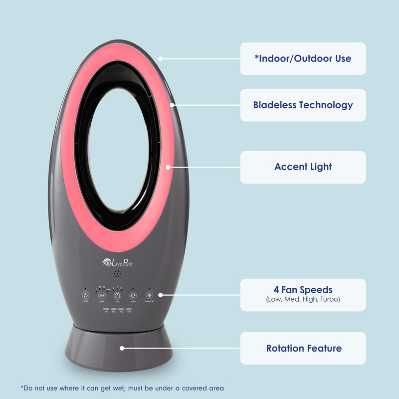 LivePure Bladeless Indoor/Outdoor Rechargeable Fan, Lavender