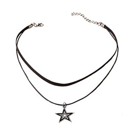 COLORFUL BLING Gothic Black Star Rhinestone Two-Rows Layered Choker Necklace Punk Vintage Y2K Style Hip Hop Jewelry for Women