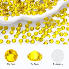 Meibite Citrine Flatback Rhinestones, Glass Rhinestones for Nail Art and Craft, Glue Fix, Loose Crystal Gemstones(Yellow, SS12, 1440pcs, 2.9-3.0mm)