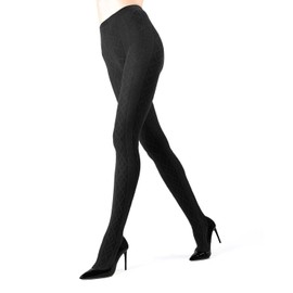 MeMoi Juneau Diamonds Cotton Tights for Women, Cozy Sweater Tights, Warm and Elegant Womens Tights - Black Small/Medium