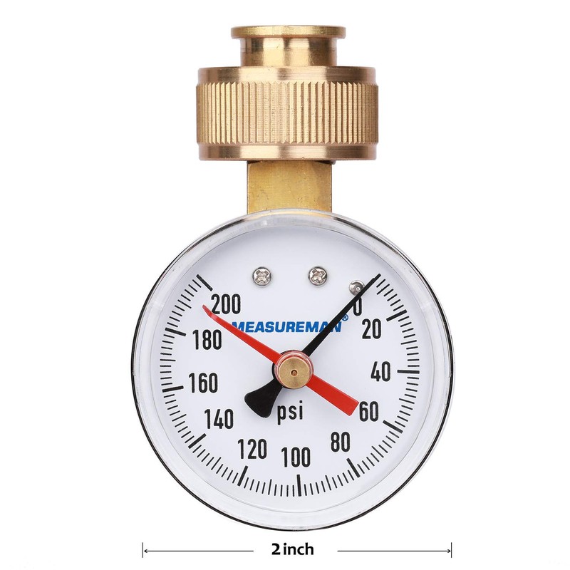 Measureman 2" Water Pressure Test Gauge, 3/4" Female Hose Thread,