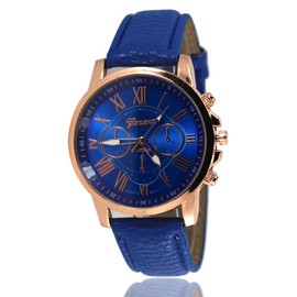 CdyBox Women Men Lady PU Leather Watches Roman Numerals Dial Analog Quartz Wristwatches (Blue)