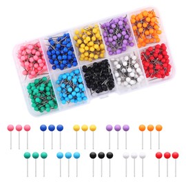 600 Piece Round Head Pins Set, 10 Colours, Colourful Map Pins, Map Nail Push Pins, Round Head Pins, with Storage Box, Map Push Pins, for Map Pin Needles, Cork Board, DIY