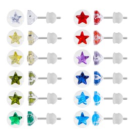 12 Pairs Plastic Earrings for Sensitive Ears, Star Heart Plastic Post Stud Earrings, Birthstone Cubic Zirconia CZ Stud Earrings for Women 3 mm 4 mm 5 mm, Acrylic, Cubic Zirconia