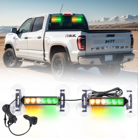 2X 6.1 inch Emergency Strobe Lights Amber/Green12 LED Hazard Warning Flashing Safety Dash Front/Rear Windshield Deck Split Lights Surface Mount for Construction Vehicles Tow/Plow Trucks
