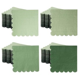 100 Pcs Green Cocktail Napkins Folded 5 x 5 Scalloped Napkin Gradient Color Beverage Napkins Disposable Dessert Napkins for Birthday Party Supplies Wedding