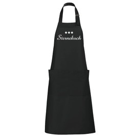 Schnoschi High Quality Embroidered Kitchen Apron in Black with 3 Star Chef Embroidered, black