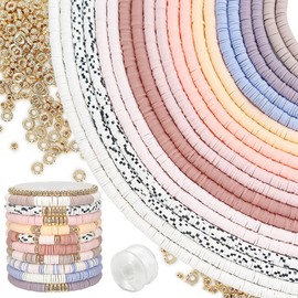 MIIIM 8000 PCS 20 Colors Pastel Clay Beads Strands, Polymer Clay Beads Kit for Bracelets Making, Vinyl Heishi 6mm, with Gold Spacers and Elastic Thread, for Bracelets Necklace