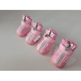 Hdwk&Hped Small Dog Boots, Breathable Mesh Summer Dog Shoes Pink Stylish PU Dog Girl Booties with Durable Non-Slip Rubber Sole (#4 (10~15lb), Cherub Style - Pink)