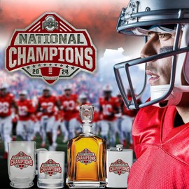 Ohio State Buckeyes National Championship 24-25 Football Stemless Glass Goblets – Set of 2 | 15 OZ Goblet Wine Glasses | Expertly Crafted Pewter Glass