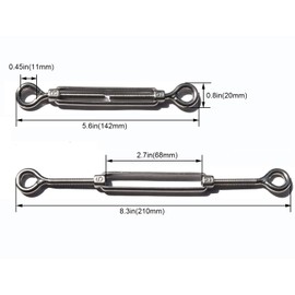 Penta Angel M4/M5/M6 Stainless Steel 304 Double Eye Turnbuckle Wire Rope Tension(M6, 10PCS)