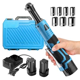 FULLYEA Electric Ratchet Wrench Set,18V Cordless Ratchet Tool Kit,550 RPM, 3/8" Variable Speed Power Ratchet Wrench with LED Light, 2 * 2.0Ah Li-ion Batteries and Fast Charger, Blue