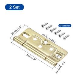 uxcell 2Pcs 3x1.4 Inch Door Hinges Non-Mortise No Noise Bifold Door Hinges Plating for Cabinet Furniture Window Wardrobe with Screw, Golden