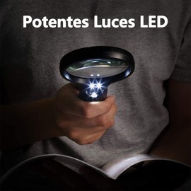MITEGELO Lupa para Leer 3X 45X con 3 Luces Led, Lupas de Mano para Personas Mayores para Leer Periódicos y Libros, Inspección de Joyas, Exploración, Ideal para Leer Letra Pequeña.（Blanco）