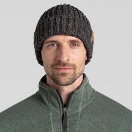 Craghoppers Mens Riber Chunky Knit Beanie Hat with Microfleece Lining - Perfect for Outdoors, Walking, Hiking & Camping Black