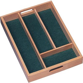 CUTLERY TRAY IN FSC BEECH WITH GREEN LINING Size Length 34.2 x Width 24.2 x Height 5 cm