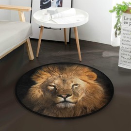 susiyo Area Rug Lion King Head Black Soft Round Rugs for Living Room Non Slip Circle Floor Mat Carpets for Bedroom Kids Rooms Children Playroom Yoga Mat Baby Crawling Mat 3 Feet