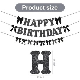 YQWIN Bow Banner Bow Party Decorations Bow Birthday Banner Black Bow Banner Black Bow Birthday Banner Black Bow Garland Happy Birthday Banner Bow Backdrop for Black Bow Coquette Birthday Party Decor