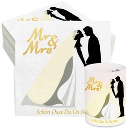 Pack of 32 Wedding Napkins + 8 Tea Light Holders Table Decoration Wedding Schön DASS Du Da Bist Napkins Decoration Wedding Table Decoration Lantern Napkins White Mr & Mrs Decoration Wedding