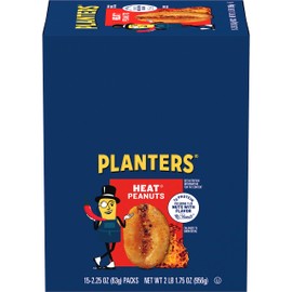 PLANTERS Heat Peanuts, Spicy Snacks, Hot Peanuts, 2.25 oz, 15-Pack, Nuts with a Hot and Spicy Taste