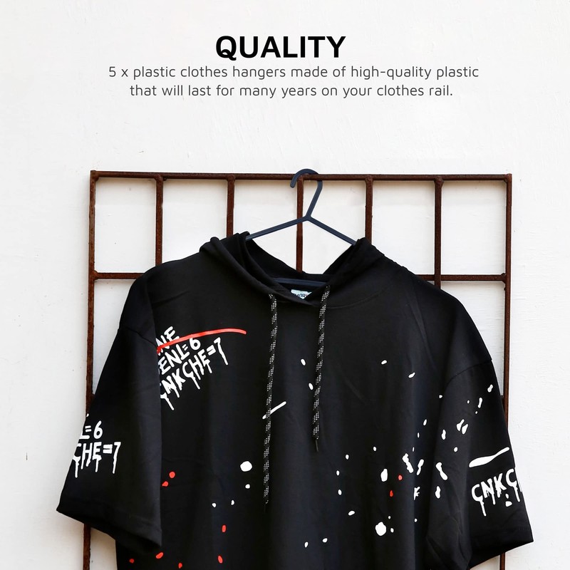 25x Adult Coat Hangers for Clothes Black Plastic Hangers with
