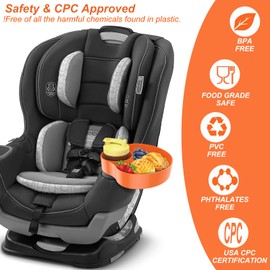 OMYPOTT Car Seat Cup Holder Snack Tray, Travel Tray for Kids Car Seat with Cup Holder, Toddlers Road Trip Essential Travel Snacks Food Plate Tray for Stroller, Safety Seats (Orange)