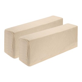 uxcell 2 Pcs Stretch Armrest Covers, Polyester Couch Armchair Cover Water Resistant Plaid Chair Arm Rest Slipcovers for Sofa Recliner, Light Beige