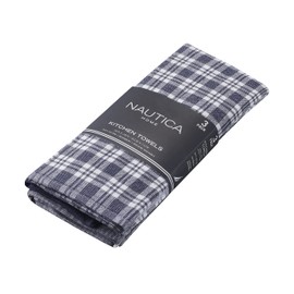 Nautica 100% Cotton Kitchen Towels | Super Absorbent Reusable Cleaning Cloths, Tea Towels, Hand Towels for Drying Dishes | Set of 3 | 18" X 28" | Navy/White Plaid