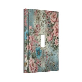 LOLREAI Decorative Light Switch Cover Plate Rustic Pink Rose Boho Blue Floral Flower 1 Gang Wall Plate Cover Single Toggle Switch Plate Covers Jumbo Electrical Switchplate Receptacle Faceplate