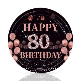 80th Birthday Decorations for Women,50Pcs 7" 80th Birthday Dessert Plates,Rose Gold Black Happy 80 Years Party Tableware Paperplates Set,for 80 Years Old Party Decorations Supplies