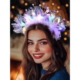 IYOU Christmas Luminous Headbands White Snowflake LED Headpiece Flashing New Year Christmas Hair Accessories for Women and Girls