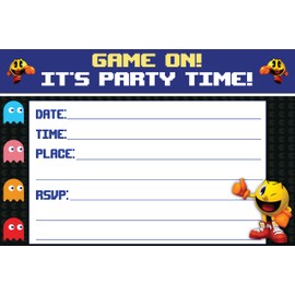 Set of 20 Pacman Retro -Themed Happy Birthday Invitation Cards & Envelopes - Lightweight (240g), Postcard Style Invites for the Perfect Party Pack