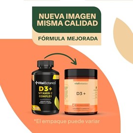 VITAL BOTANICS - Suplemento Alimenticio - Vitamina D3, Vitamina C y Jengibre - 200 Cápsulas de 500 mg - Multivitamínico para Hombres y Mujeres - 6 Meses de Suministro - Libre de Gluten y Aditivos