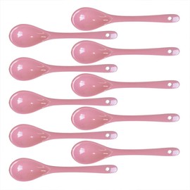 Albedel Pink 10 pcs Porcelain Egg Spoons Ceramic Spoons 4.7 inch Coffee Dessert Yogurt Tea Milky Tea