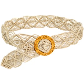 BAOKELAN Braided Belts for Women Bohemian Woven Waist Belt for Dress Beige