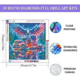 Fotasmua DIY Colorful Truck Diamond Art Kits for Adults Beginners, Eagle Diamond Art Painting Kits for Adults, 5D Full Drill Flag Paint with Diamond Dots Gem Art for Home Wall Deecor (14X14 Inch)